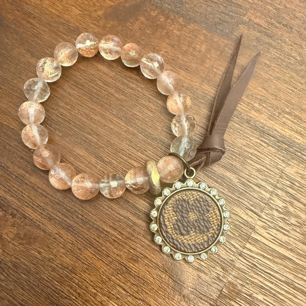 Louis Vuitton upcycled Beaded Bracelet with Gold Accents